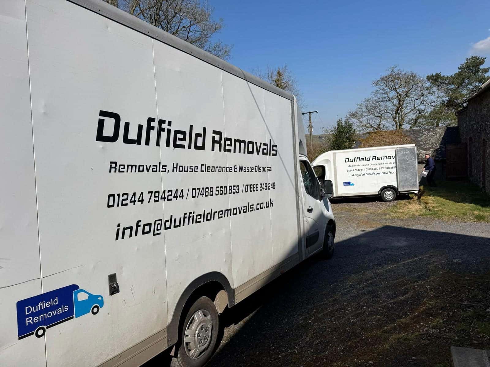 Close-up of Duffield Removals van livery: Removals, House Clearance and Waste Disposal