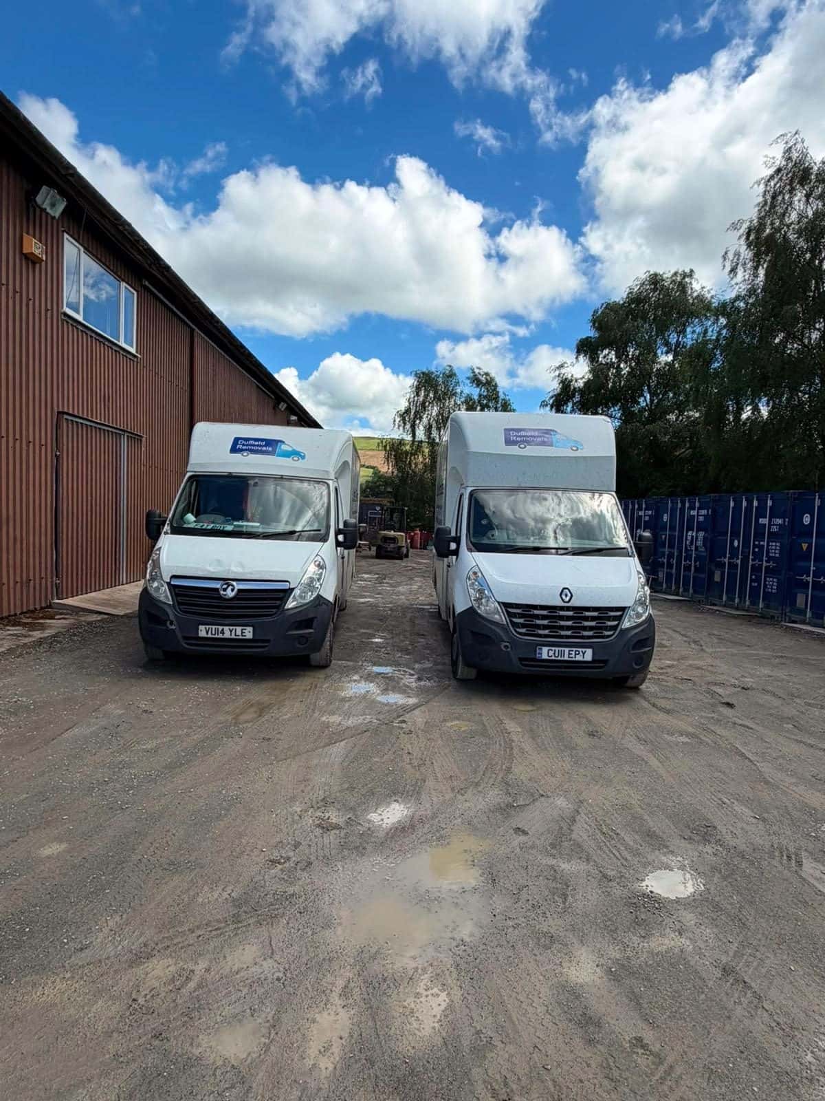 Two Duffield vans in the Rhayader storage yard